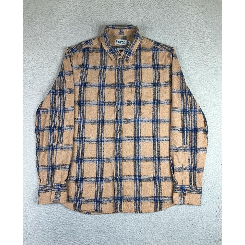Wellen Shirt Mens Large Beige Plaid Long Sleeve Flannel Button Up Classic Fit